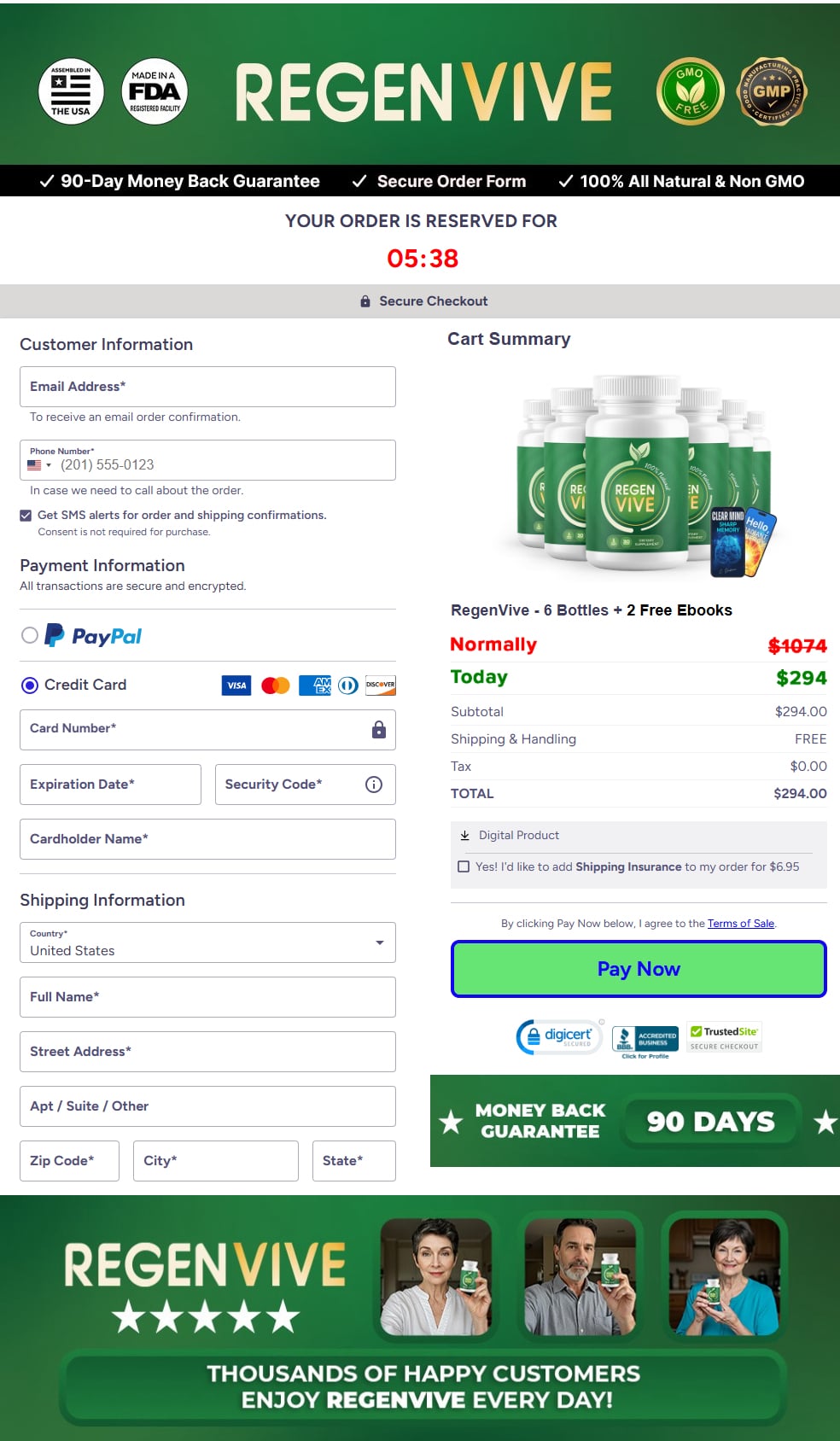 RegenVive  Checkout Page